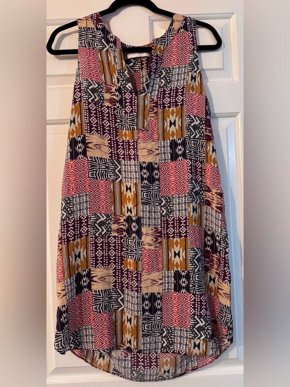 Amanda Uprichard 100% Silk Sleeveless Tunic Dress Pleat Back Patchwork Pattern